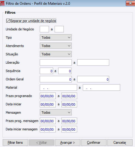 Filtro de Demandas Perfil de Materiais v.2.0
