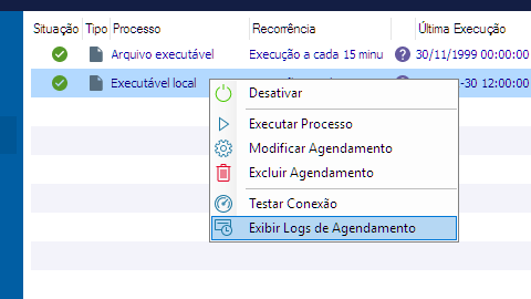 Exibir Logs de Agendamento