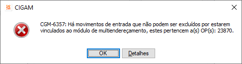 Menu ME Gerenciamento de Documentos Mensagem Ordem de Produção