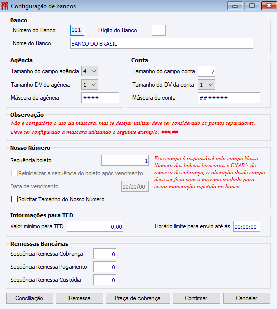 Configuração de Bancos