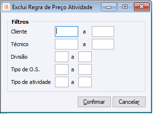 Excluir Regra de Preço Atividade