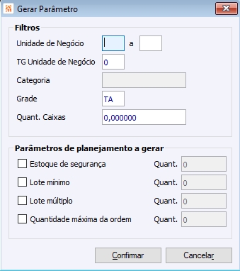 Botão Gerar Parâmetros