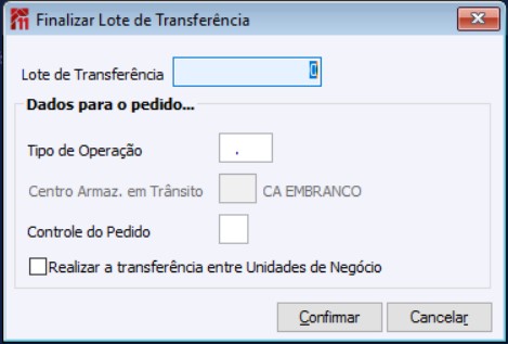 Gerencia lote de transferência - Finalizar