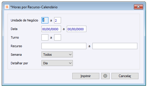 Horas por Recurso Calendário