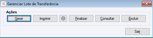 Gerencia lote de transferência