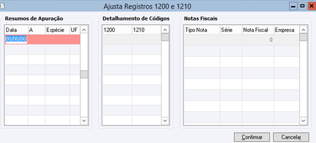 Ajusta registros 1200 e 1210