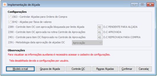 Implementação de Alçadas