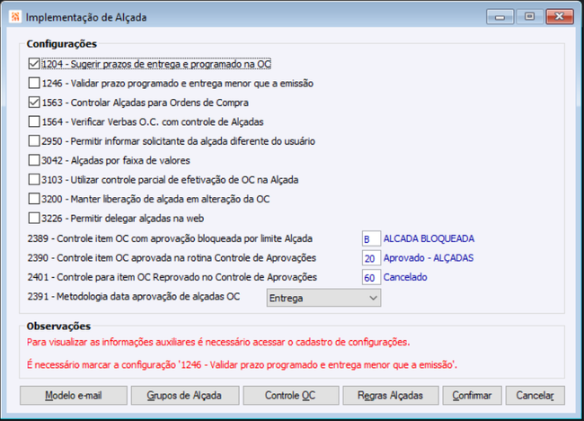Implementação de Alçadas