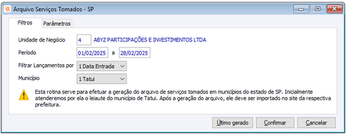 Arquivo Serviços Tomados - SP