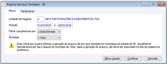 Arquivo Serviços Tomados - SP