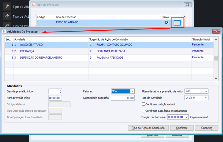 Atividades do Processo CRM Cobranças