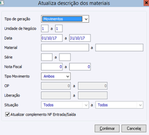 Atualiza descrição dos materiais