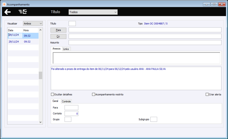 Atualiza Ordens de Compra Acompanhamento Item
