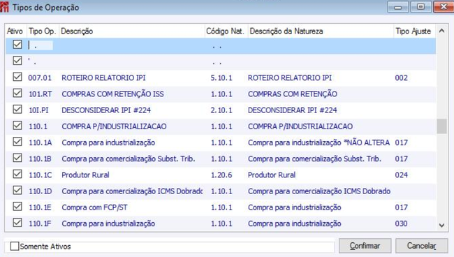 Tipos de Operação