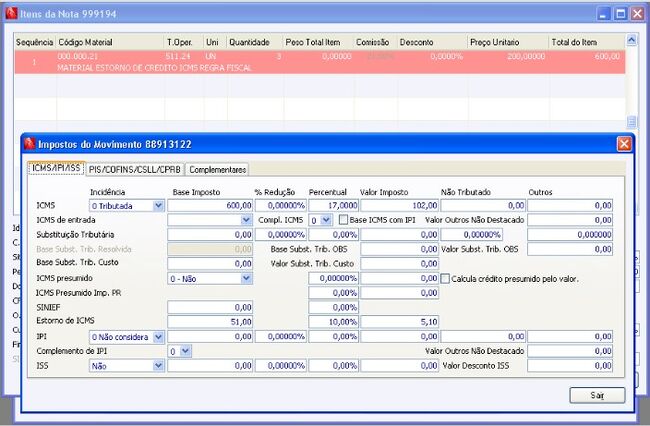 CM Estorno de ICMS - PE8