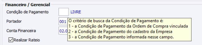 Parametrizações Condição de Pagamento