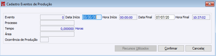 Cadastro Eventos de Produção