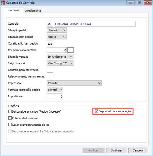 Cadastro de Controle para o ME