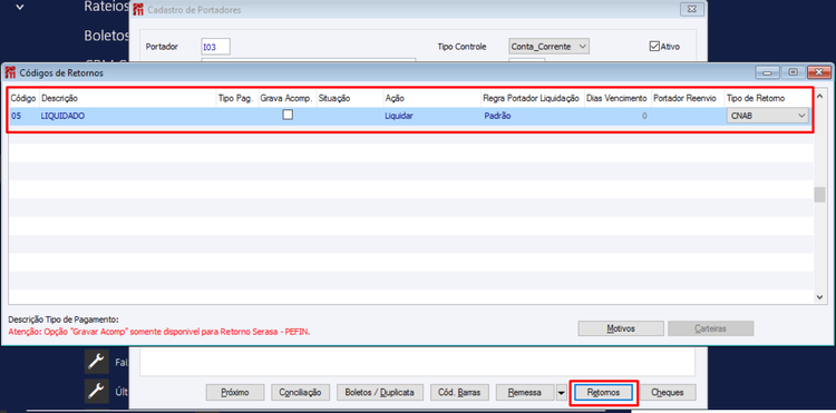 Cadastro_Portador_Codigo_Retorno_Remessa