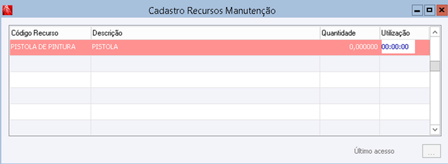 Cadastro de Recursos de Manutenção