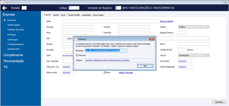 Cadastro Empresas