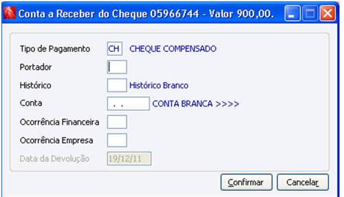 Conta a receber do Cheque