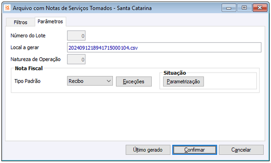 Arquivo com Notas de Serviços Tomados - Santa Catarina