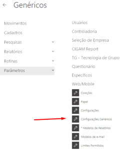 1- Acesse o menu Utilidades/Diversos > Genéricos > Parâmetros > Configurações