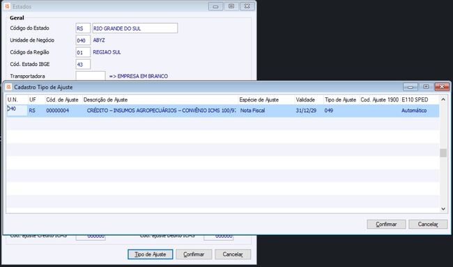 Tipo de Ajuste