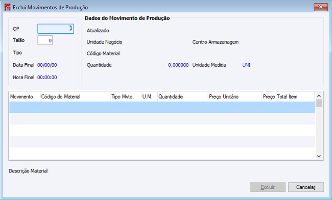 Exclui Movimentos de Produção
