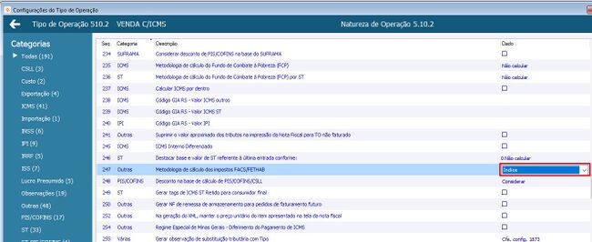 IMPOSTOS FPAS, SAT, FUNDERSUL, FACS, FETHAB, FUNDEMS, FABOV, FAMAD e FESA