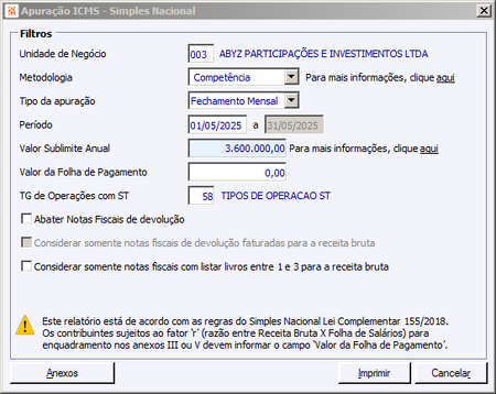 Apuração ICMS - Simples Nacional