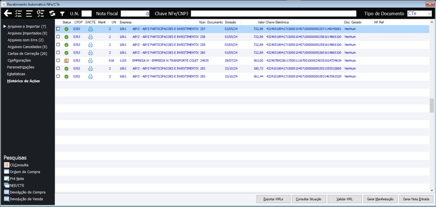 Gerenciador XML CTe