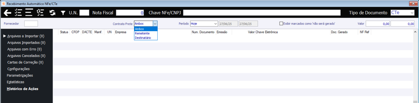Gerenciador XML CTe - Exibir Filtros CTe