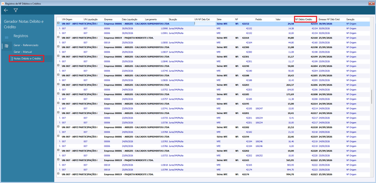 Gerenciador Notas de Débito 16