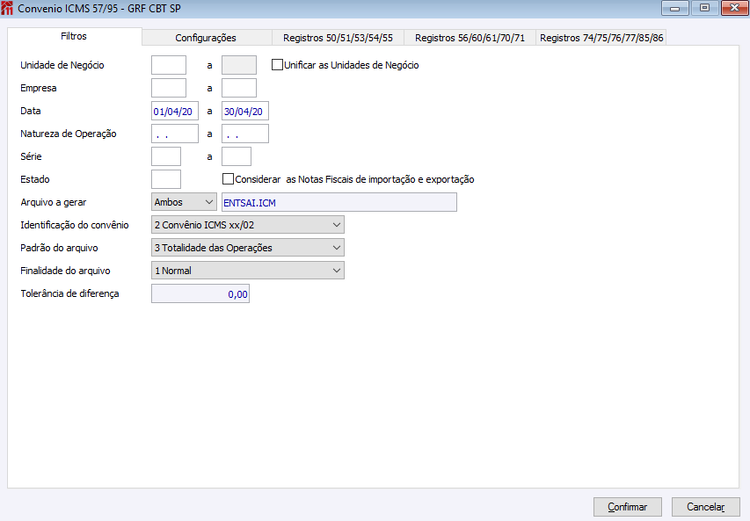 Convênio ICMS 57/95 - GRF CBT SP