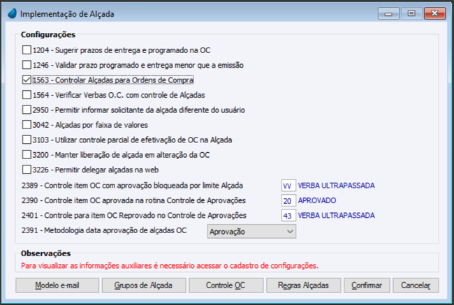 Implementação de Alçadas
