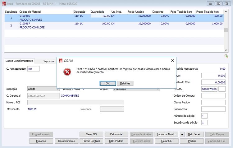 Menu ME Gerenciamento de Documentos Mensagem Nota Entrada