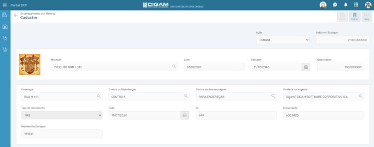 Menu ME Gerenciamento de Documentos Movimento detalhado Endereçamento
