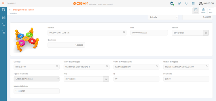 Menu ME Gerenciamento de Documentos Movimento detalhado Endereçamento