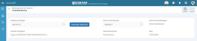 Menu ME Nova Transferência Campos Auxiliares