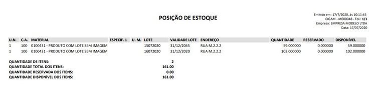 Menu ME Posição de Estoque por Endereço Relatório