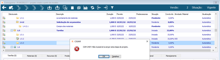 Movimentar Etapas de Projeto