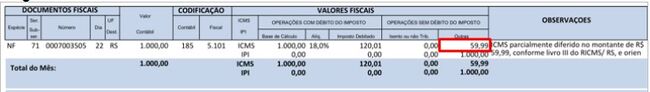 Nota Fiscal com Diferimento Parcial