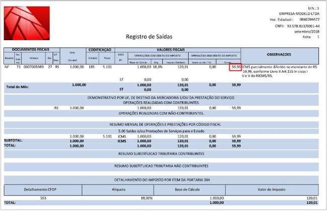 Nota Fiscal com Diferimento Parcial