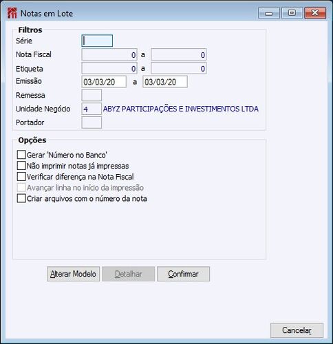 Notas em lote