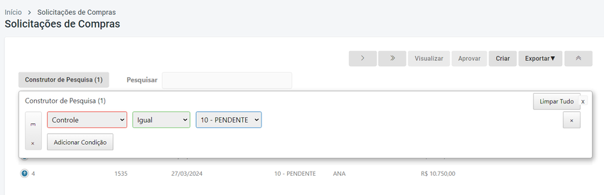 Solicitação Construtor Pesquisa