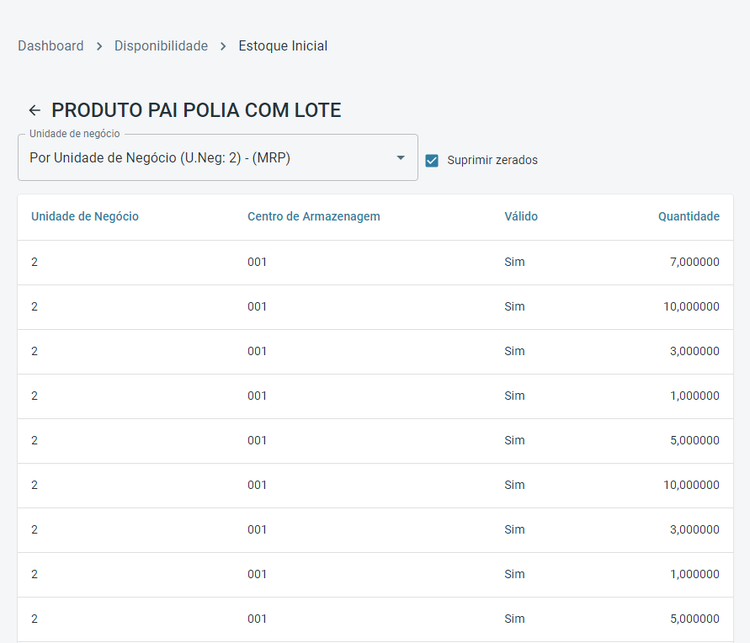 Portal Indústria Botão Estoque Inicial
