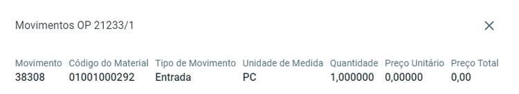 Portal Indústria Movimentos de Produção Estoque