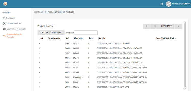 Portal Indústria Pesquisa Ordens de Produção